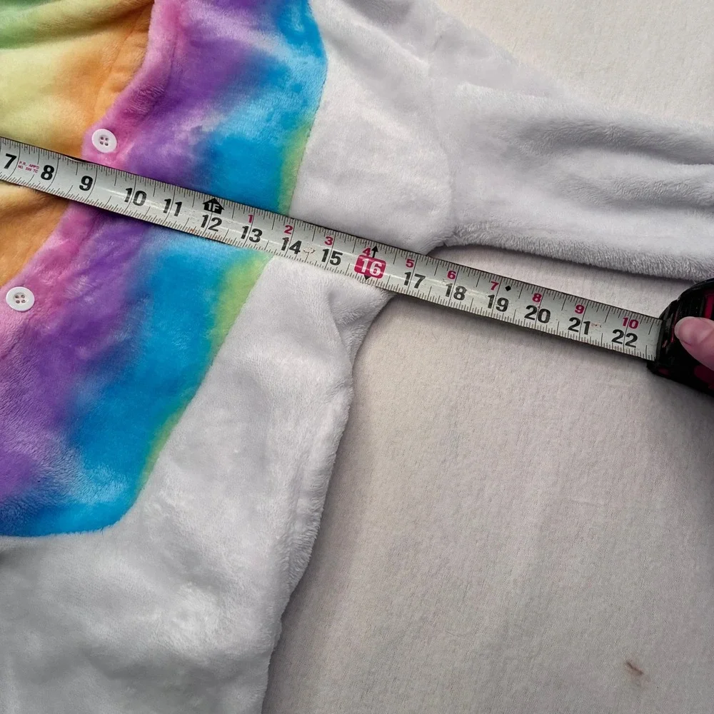 Unicorn Plush Rainbow Costume Pajamas Kids Size 4T White One Piece Wings Hooded